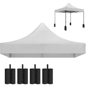 9.8 ft. x 9.8 ft. White Replacement Canopy Top Pop Up Canopy Tent with 4 Sand Bags