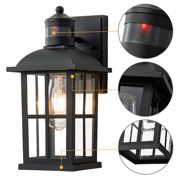 C Cattleya Matte Black Motion Sensing Outdoor Hardwired Wall