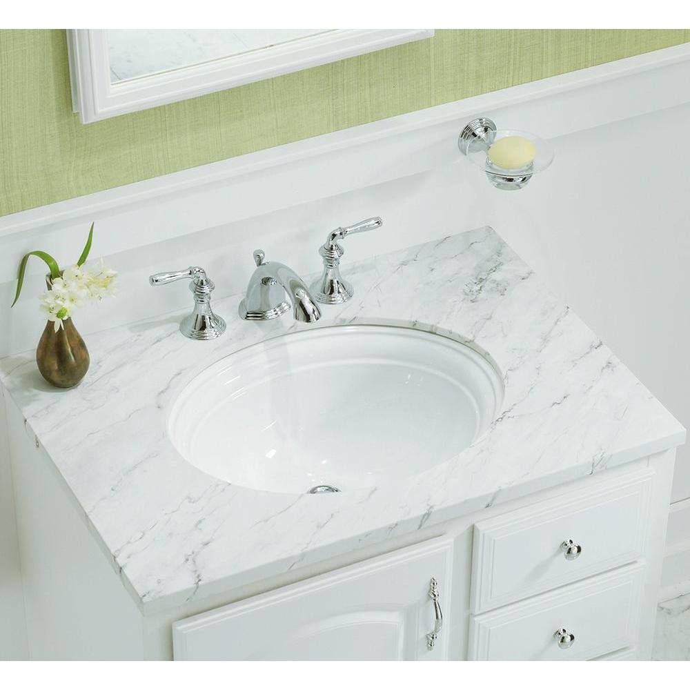 White Ceramic Oval Undermount Bathroom Sink with Overflow