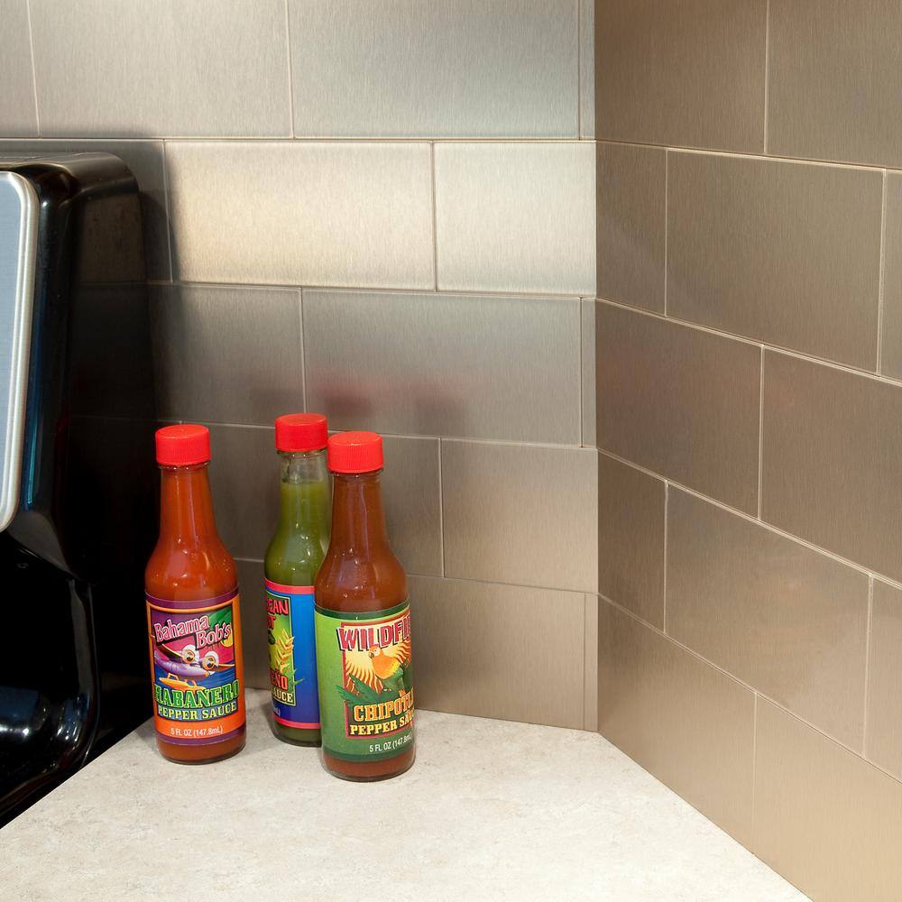 Champagne Short Grain 3" x 6" Peel and Stick Metal Backsplash Tiles