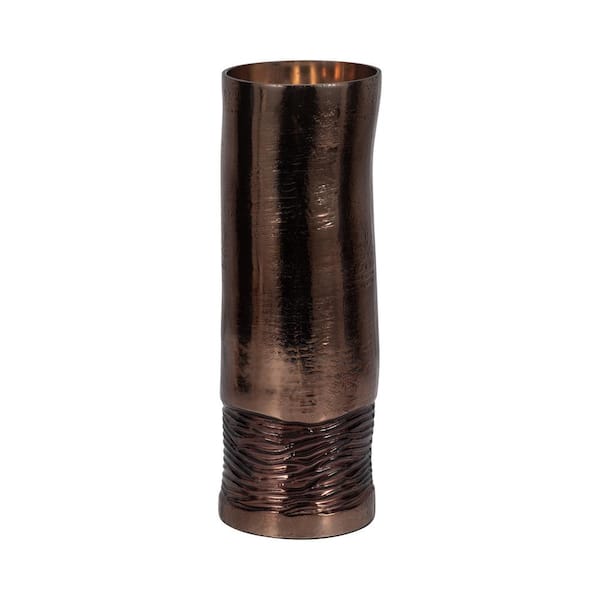 14 in. Bronze Glass Cylinder Textured Enamel Decorative Vase