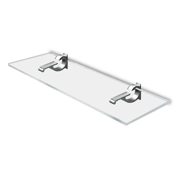 Fab Glass and Mirror 6 in. W x 0.75 in. H x 18 in. D Floating Wall Mounted Clear Acrylic Rectangular 3/4 in. Thick Brushed Nickel Bracket