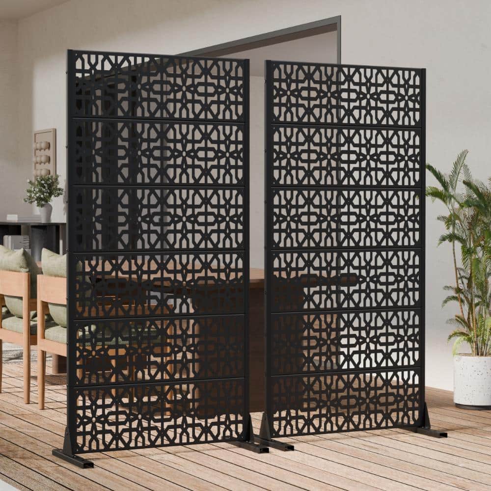 72 in. H x 35.5 in. W Outdoor Black Galvanized Steel Decorative Garden Fence Privacy Screen (2-Pack)