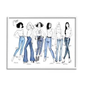 "Denim By Decades Female Fashion Jeans Blue White" by BlursByAI Framed Abstract Wall Art Print 16 in. x 20 in.