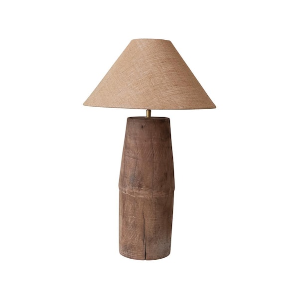 Storied Home 26 in. Natural Wood Swivel Neck Table Lamp with Jute Shade