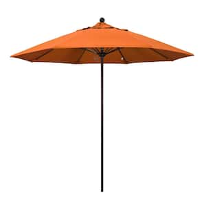 9 ft. Bronze Aluminum Commercial Market Patio Umbrella with Fiberglass Ribs and Push Lift in Tangerine Sunbrella