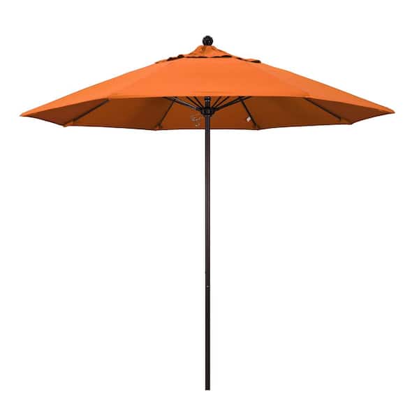California Umbrella 9 ft. Bronze Aluminum Commercial Market Patio Umbrella with Fiberglass Ribs and Push Lift in Tangerine Sunbrella