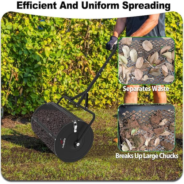 24 in. Compost Spreader, Lawn and Garden Peat Moss Roller with