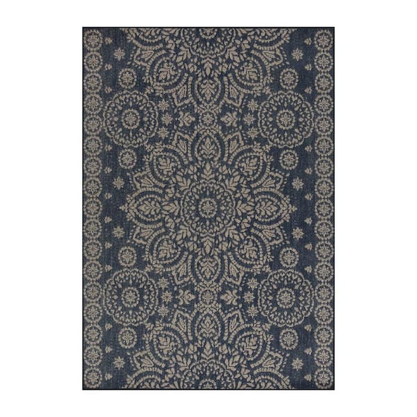 Blue/Ivory Medallion 8 ft. x 10 ft. Indoor/Outdoor Area Rug