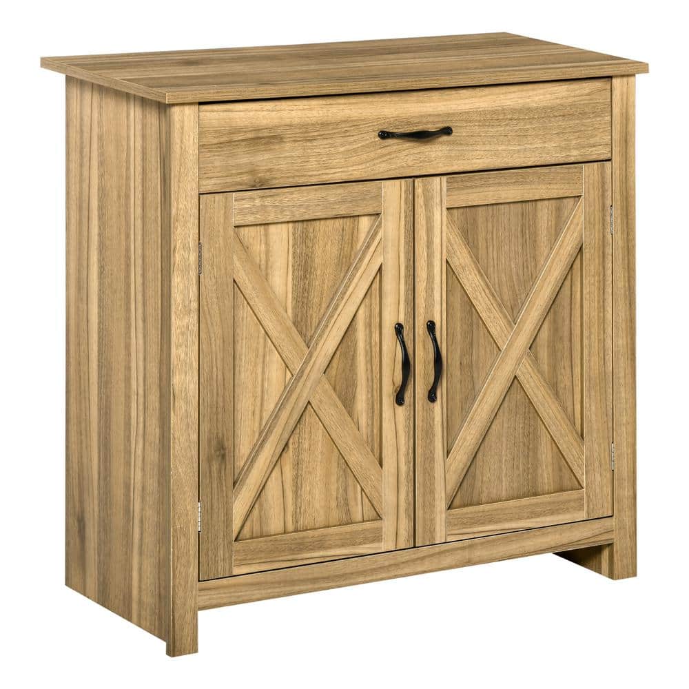 Natural Wood Farmhouse Barn Door Style Sideboard Cabinet