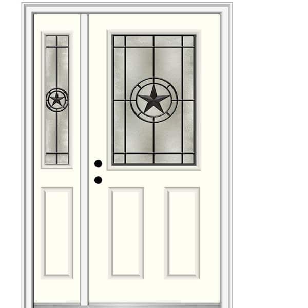 MMI Door Elegant Star 51 in. x 81.75 in. 1/2 Lite Decorative Glass Alabaster Painted Fiberglass Prehung Front Door