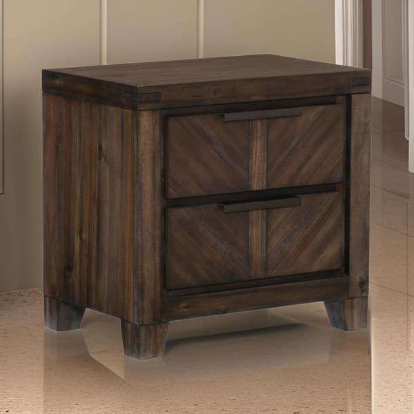 Benjara Brown 2-Drawer 24 in. Wooden Nightstand