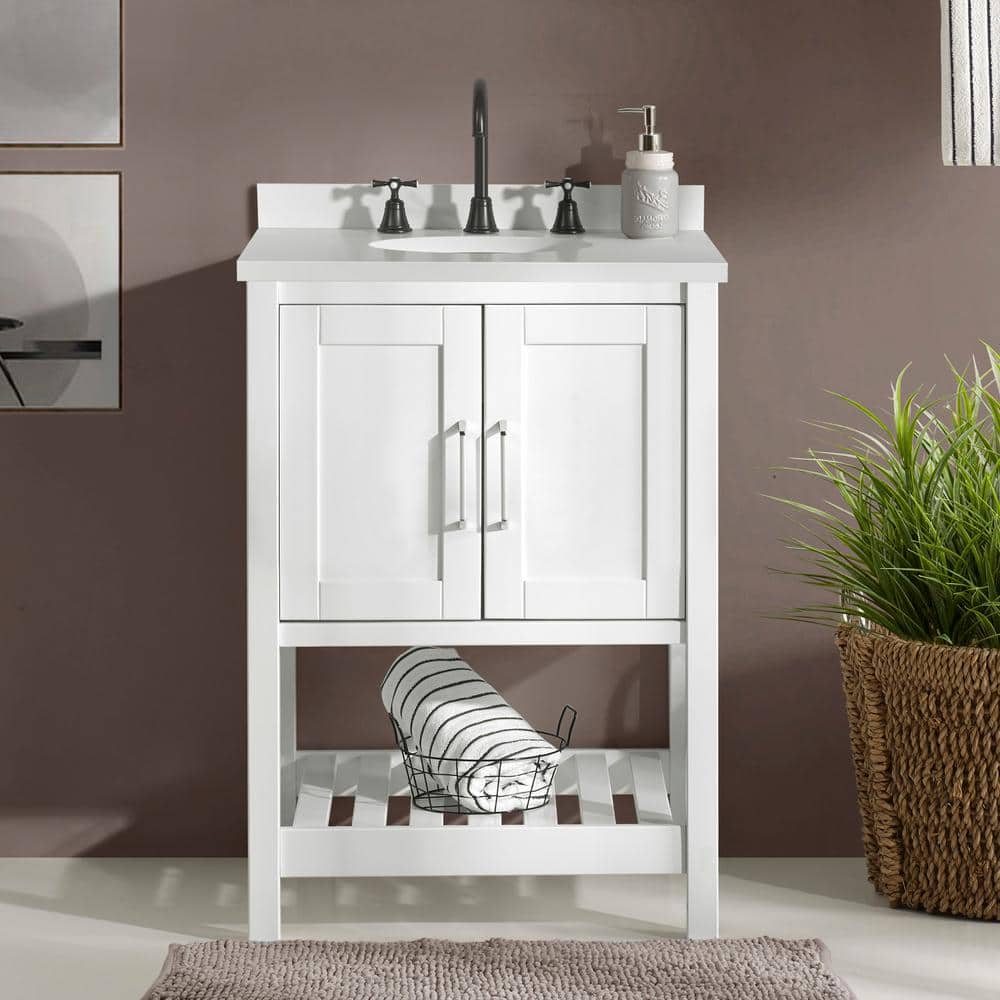 Bennet 24" White Pine Wood Modern Shaker Vanity Cabinet with Open Shelf