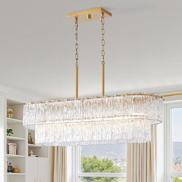 60-Watt 6 Light Painted Gold Island Pendant Light with Textured Glass Shade