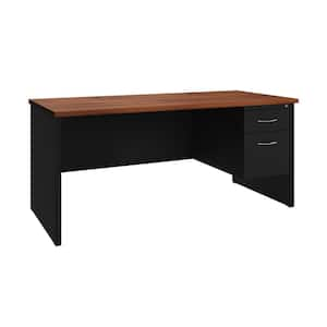 66 in. W x 30 in. D Black/Walnut 2-Drawer Executive Office Modular Right-Hand Single Pedestal File Desk for Office