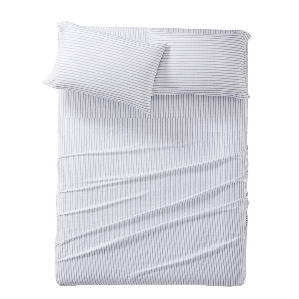 Twin White and Grey Pinstripe Microfiber Sheet Set