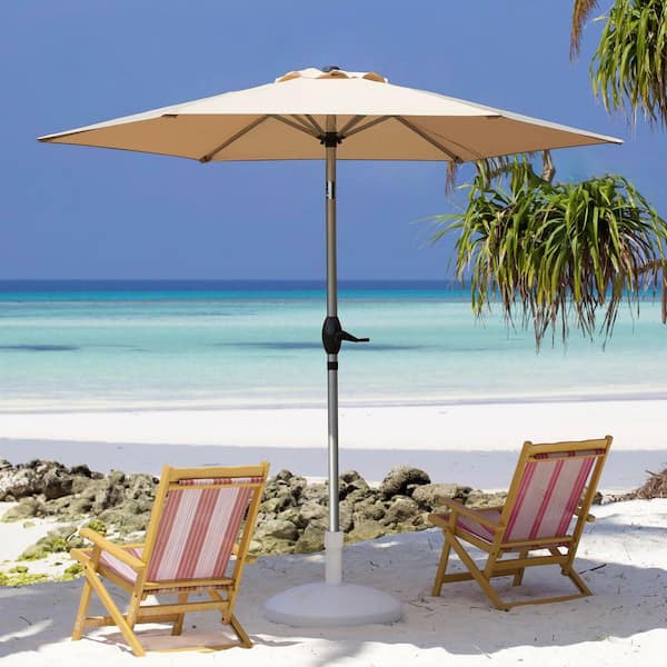 Otryad 7.5 ft. Aluminium Patio Market Umbrella, Outdoor Waterproof Table Umbrella with Push Button Tilt and Crank in Beige