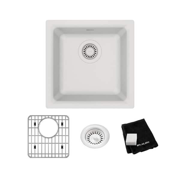 Elkay Quartz Classic 16 in. Drop-In/Undermount Single Bowl White Granite/Quartz Composite Bar Sink Kit w/ Accessories