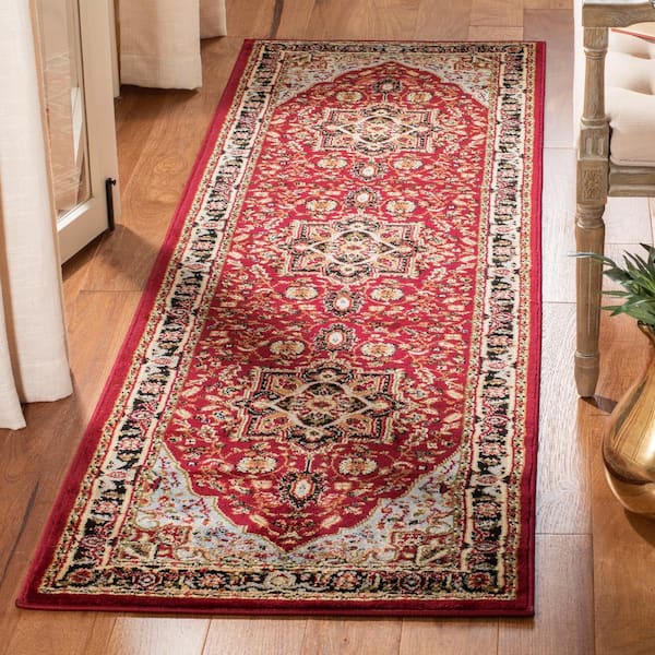 Lyndhurst Red/Black 2 ft. x 14 ft. Floral Border Medallion Runner Rug