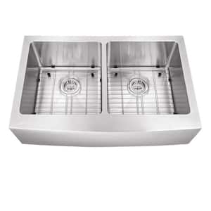Farmhouse Apron Front Stainless Steel 32-7/8 in. 50/50 Double Bowl Kitchen Sink