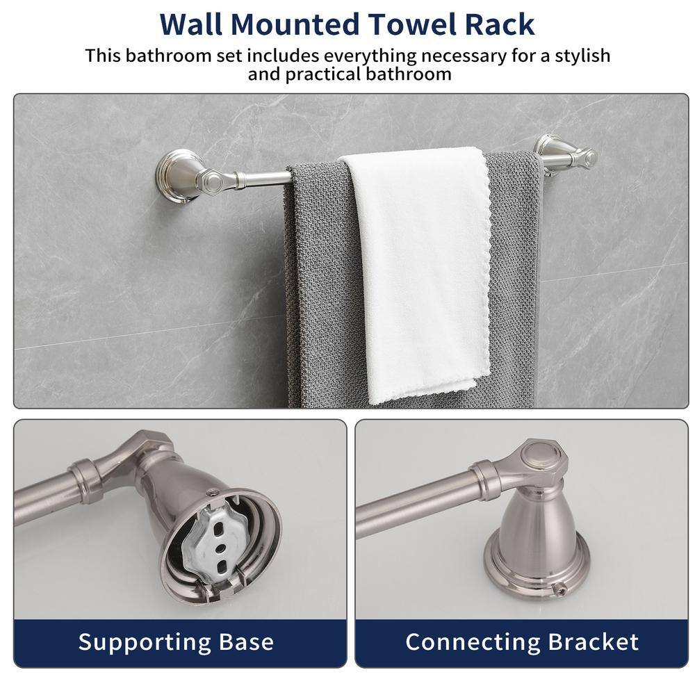 Brushed Nickel 24-Inch Metal 4-Piece Bath Hardware Set