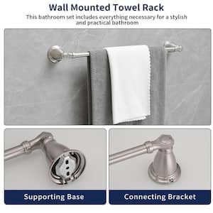 4-Piece Bath Hardware Set with Towel Bar Hand Towel Holder Toilet Paper Holder Towel Hook Square in Brushed Nickel