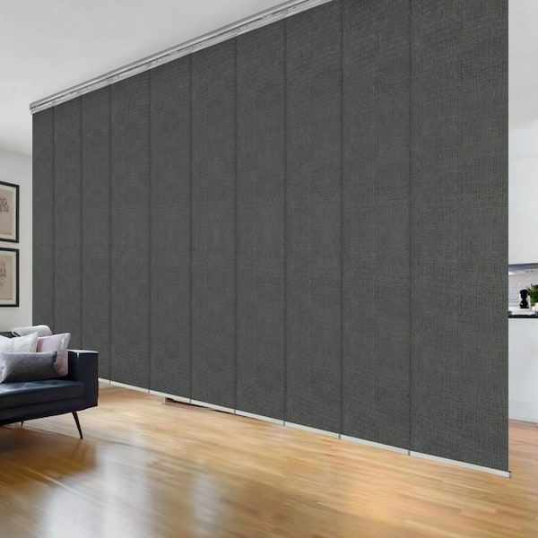 EMOH Nobel Gray 120 in. to 218 in. W x 94 in. L Adjustable 10-Panel Satin Nickel Double Rail Panel Track with 23.5 in. Slates