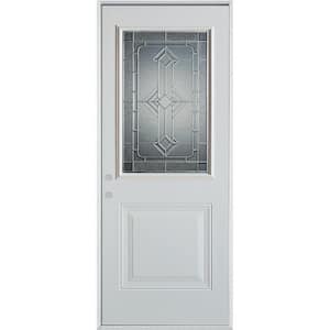 32 in. x 80 in. Neo-Deco Zinc 1/2 Lite 1-Panel Painted White Steel Prehung Front Door
