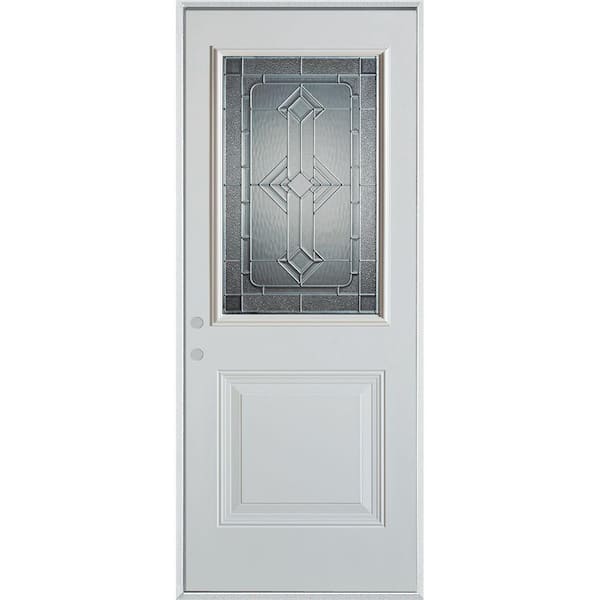 Stanley Doors 32 in. x 80 in. Neo-Deco Zinc 1/2 Lite 1-Panel Painted White Steel Prehung Front Door
