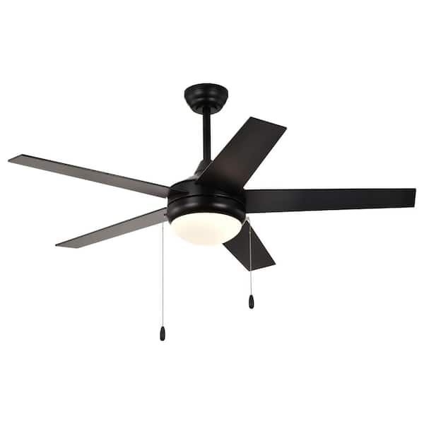 52 in. Indoor Matte Black 3-Speed Contemporary Style Downrod Mount DC Motor Ceiling Fan with LED Light Kit & Pull Chain