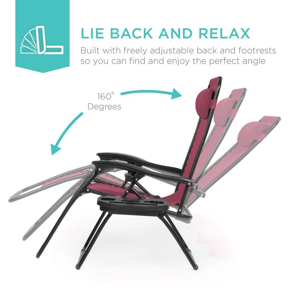 Burgundy Zero Gravity Lounge Chair Set with Cup Holder Tray