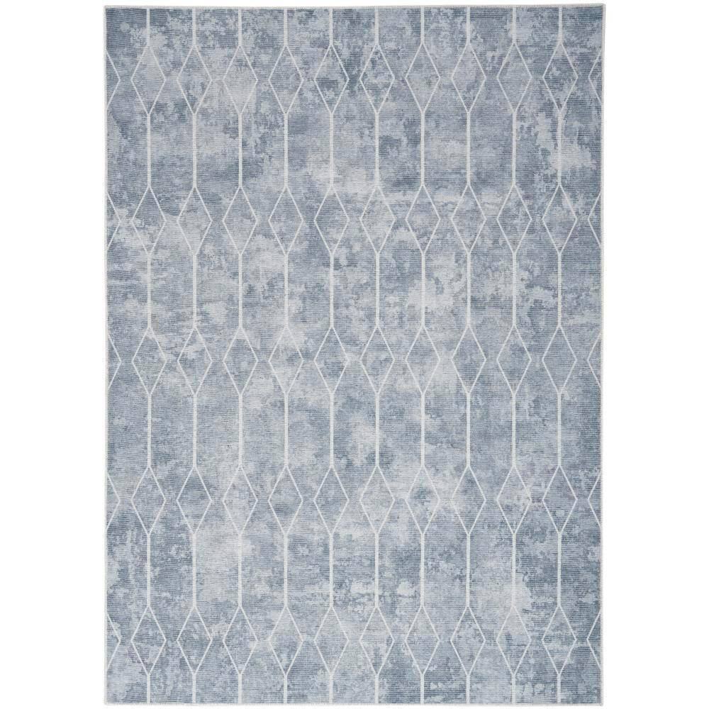 Machine Washable Series 1 Blue Grey 4 ft. x 6 ft. Geometric Contemporary Ar