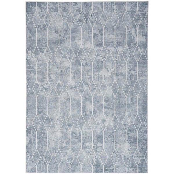 Unbranded Machine Washable Series 1 Blue Grey 4 ft. x 6 ft. Geometric Contemporary Area Rug