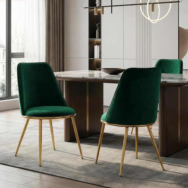 Glamour Home Anzu Green Velvet Dining Chair with Golden Metal Legs