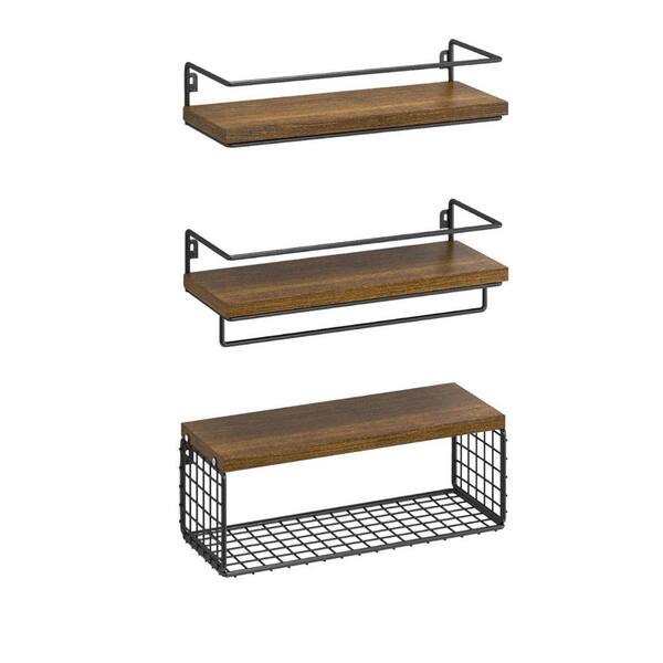 Adrinfly 5.91 in. W x 7.48 in. H x 16.73 in. D Wood Rectangular Bathroom Shelf Wall Mount Floating Storage for Bathroom in Brown