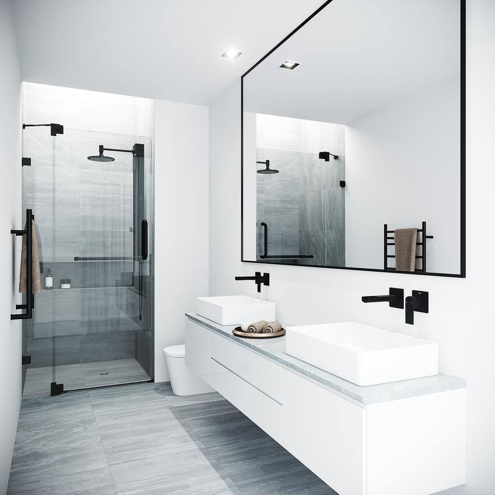 Pirouette 36-48" Adjustable Frameless Pivot Shower Door with Clear Glass