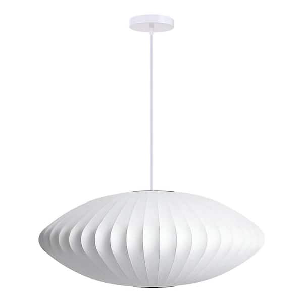 60-Watt 1 Light White Fabric Pendant Light with UFO Shape Shade, No Bulbs Included, 12 in.
