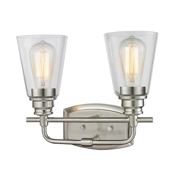 Unbranded Annora 13.13 in. 2-Light Brushed Nickel Vanity Light with Clear Glass Shade with Bulbs Included