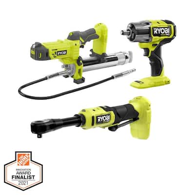 ONE+ HP 18V Brushless Cordless 3-Tool Auto Kit with 3/8 in. Ratchet, Grease Gun and Impact Wrench (Tools Only)