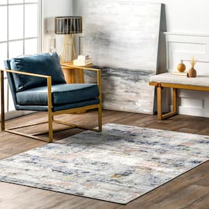 Aaliyah Casual Abstract Machine Washable Blue Doormat 3 ft. x 5 ft. Accent Rug