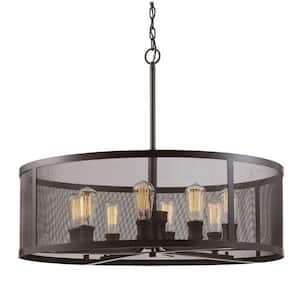 Mesh 30 in. 8-Light Oil Rubbed Bronze Hanging Pendant Light Fixture with Metal Shade