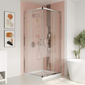 34 in. W x 72 in. H Square Sliding Framed Corner Shower Enclosure in Chrome with 1/4 in. (6 mm) Glass