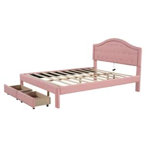 Pink Wood Frame Queen Platform Bed with Tufted Headboard