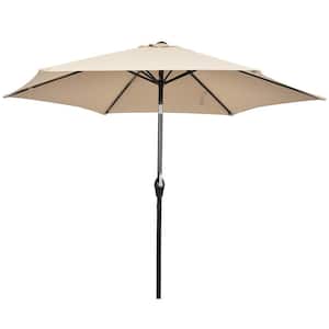 9 ft. Outdoor Market Table Garden Yard Patio Umbrella with Crank 6 Ribs in Beige
