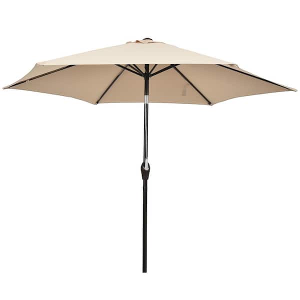 Gymax 9 ft. Outdoor Market Table Garden Yard Patio Umbrella with Crank 6 Ribs in Beige