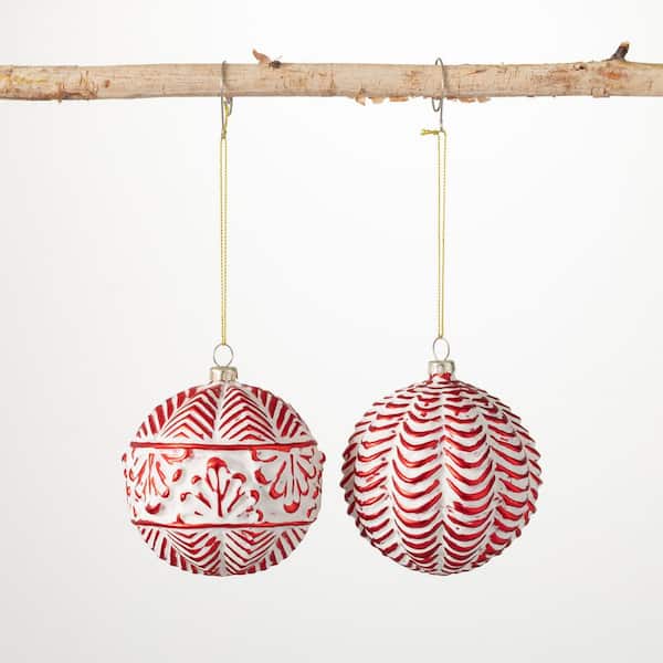 SULLIVANS 4 in. Red Embossed Ball Ornament (Set of 2) OR10245 - The ...