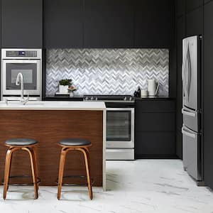 Zebra Plains Gray 12.875 in x 11.125 in. Herringbone Polished Marble Wall and Floor Mosaic Tile (9.947 sq. ft./Case)