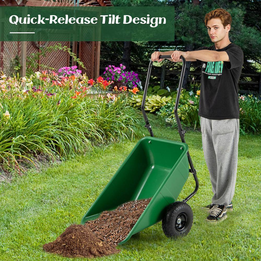 Green and Black Heavy-Duty Dual-Wheel Garden Utility Cart