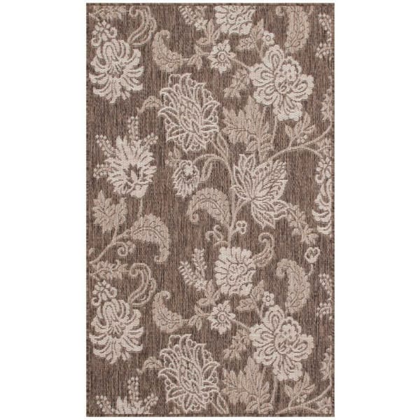 Nourison Garden Oasis Mocha 3 ft. x 5 ft. Nature-inspired Contemporary Area Rug