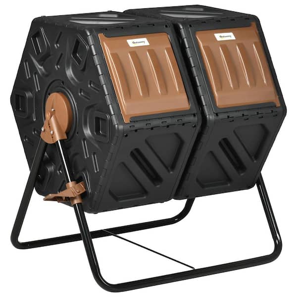 TUYOHW Outdoor Tumbling Composter-Dual Rotating 43-Gallon Batch Compost Bin with Brown Door (Efficient Composting)